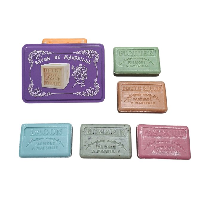 Coffret boite métal garnie 5 savons 125g parfumés La savonnette marseillaise