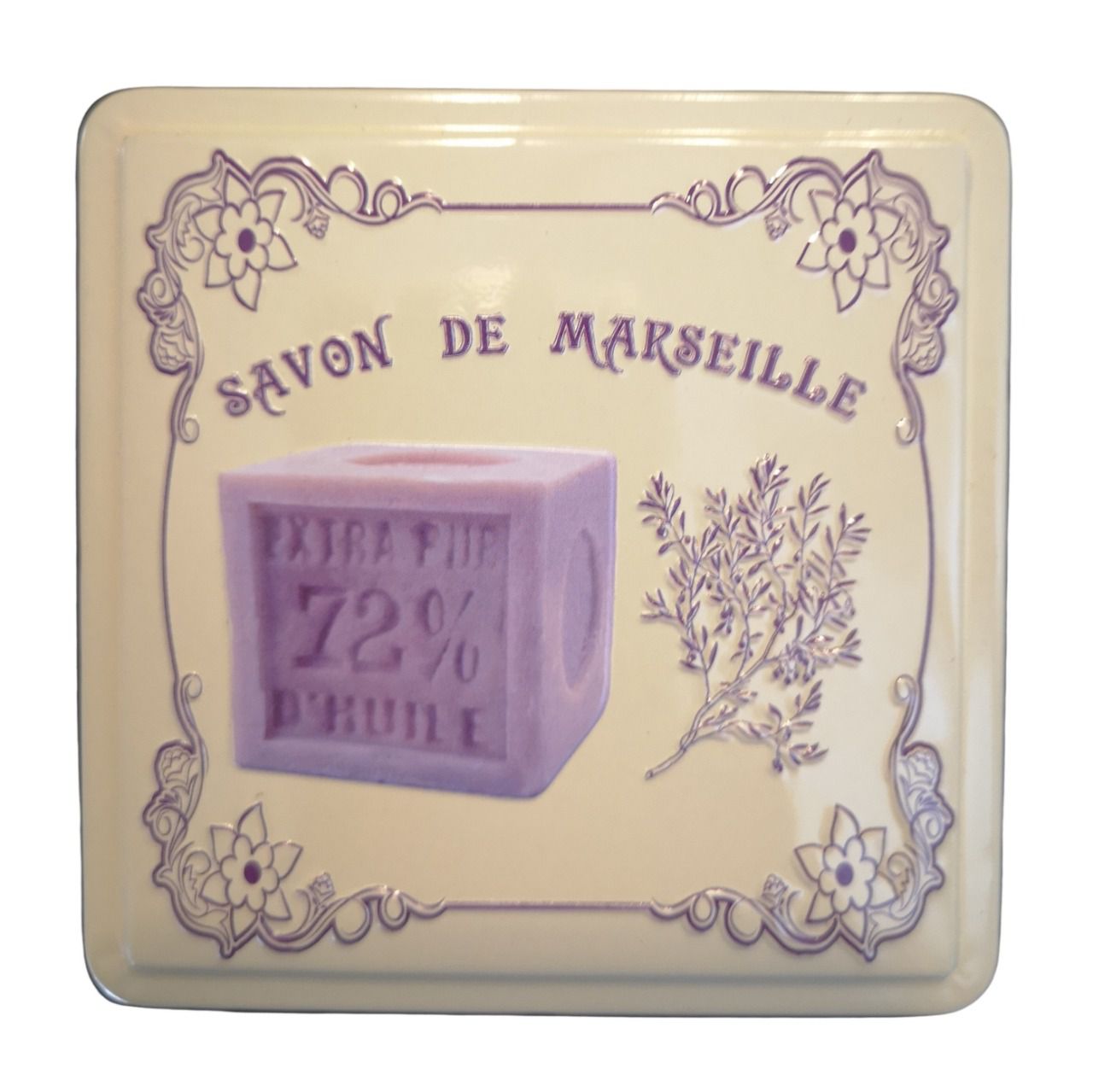 Boite à savon de Marseille métal cube crème