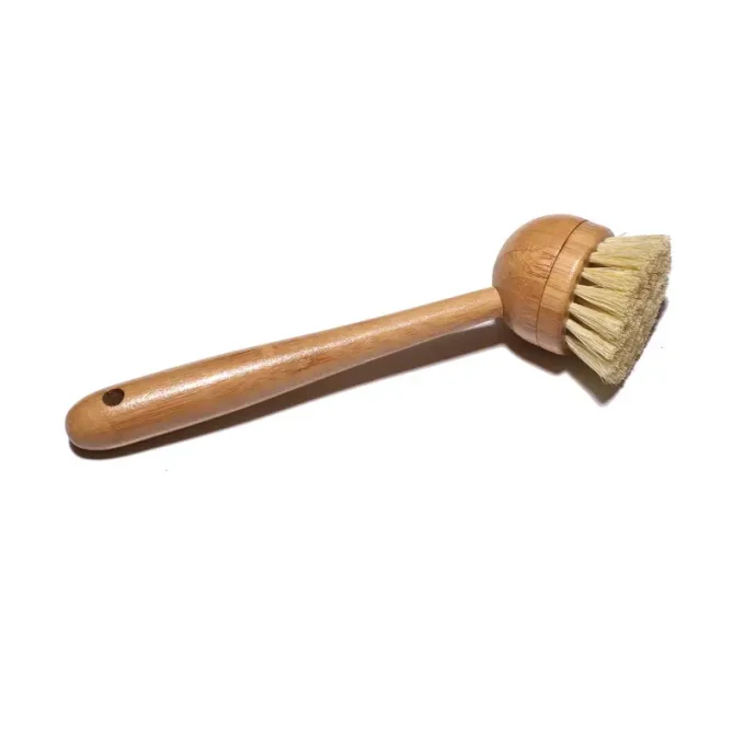 Brosse Vaisselle en Bambou en Bois Naturel, Brosse à Pot de Poils Longue  Manche avec 1 Têtes de Rechange, Laveur de Vaisselle pour La Cuisine