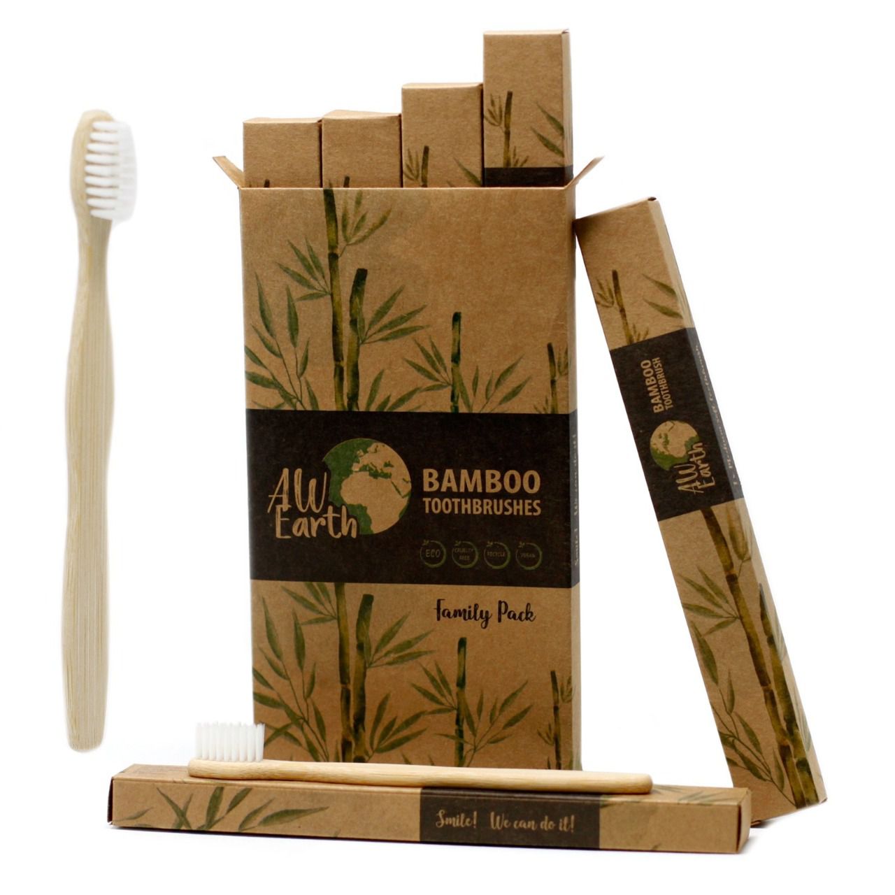 Brosses à dents en bambou pack de 4 