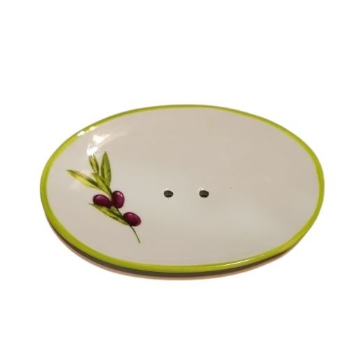 Porte savon ovale en céramique décor olive