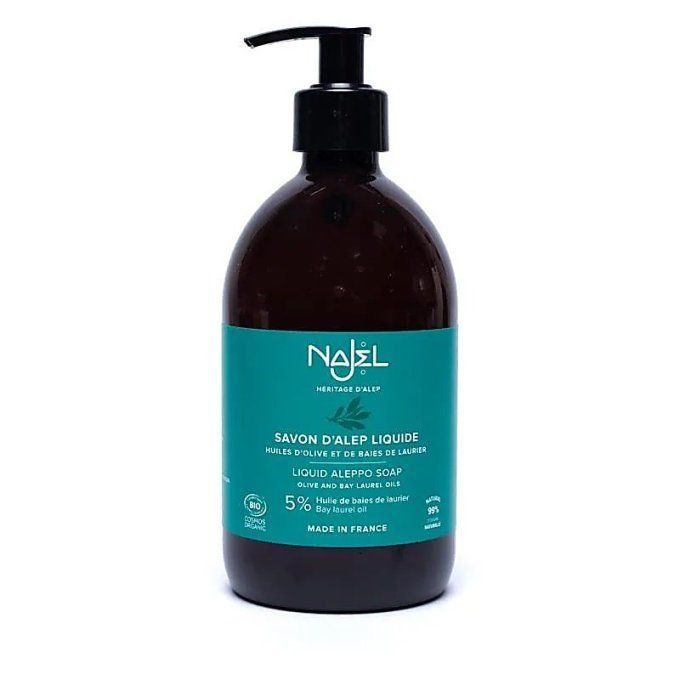 Savon d'Alep liquide bio 5% huile de laurier noble 500ml | NAJEL