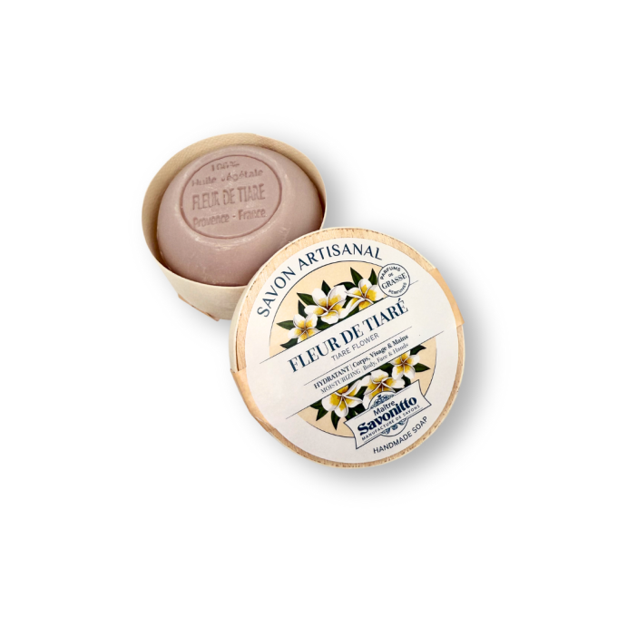 Savon fleur de tiaré 100g boite en bois