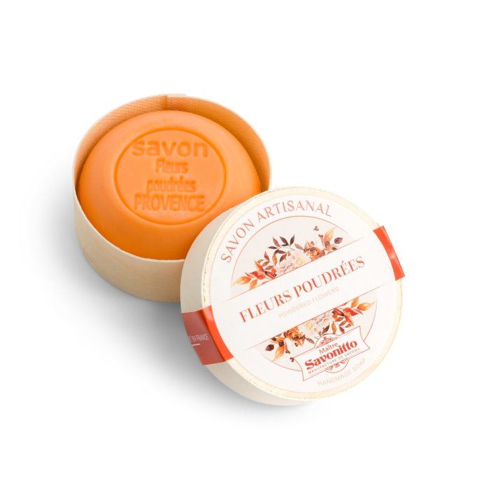 Savon fleurs poudrées 100g boite en bois