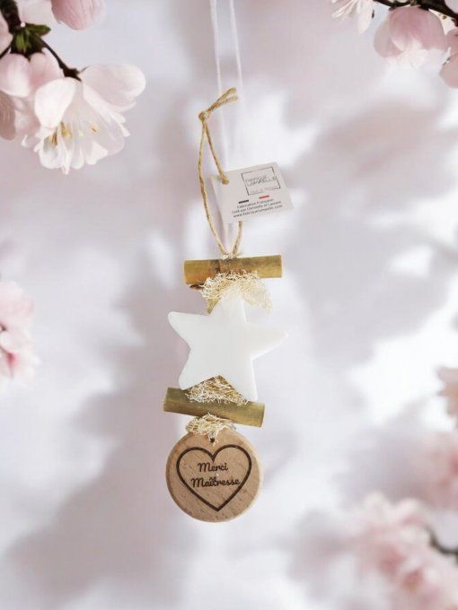 Tresse savon étoile bergamote rond bois "merci maîtresse"