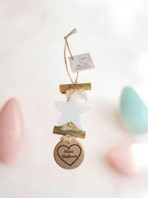 Tresse savon étoile bergamote rond bois "merci maîtresse"