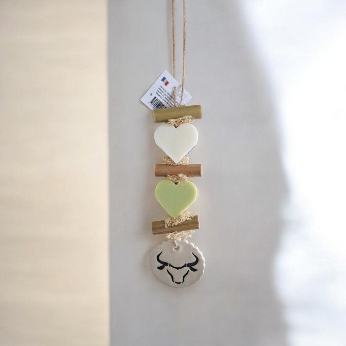 Tresse savon 2 cœurs bergamote verveine argile émaillé taureau